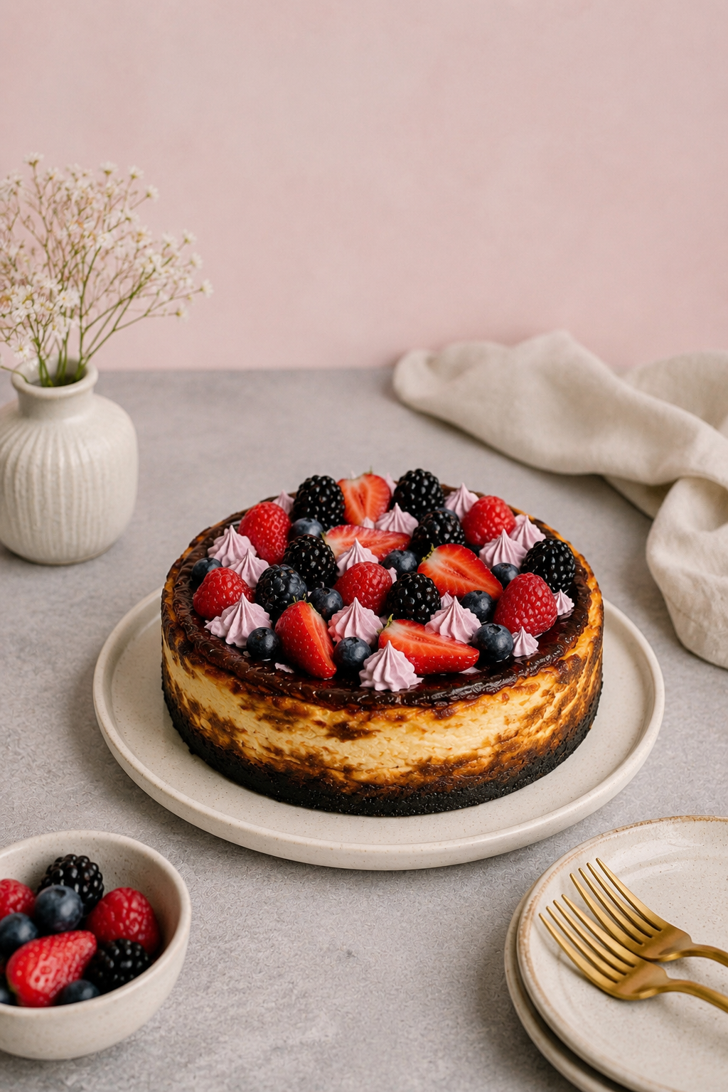 8" Burnt Cheesecake with Berries Topping and Almond Crust (Copy)