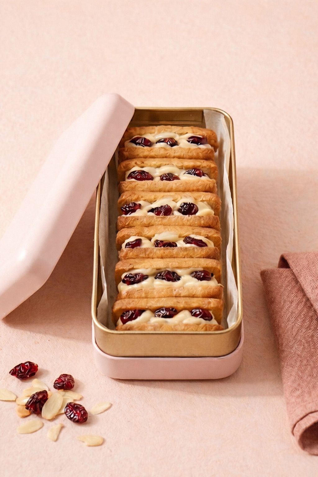 Almond Cranberry Cream Cookie Sand in a box of 6's