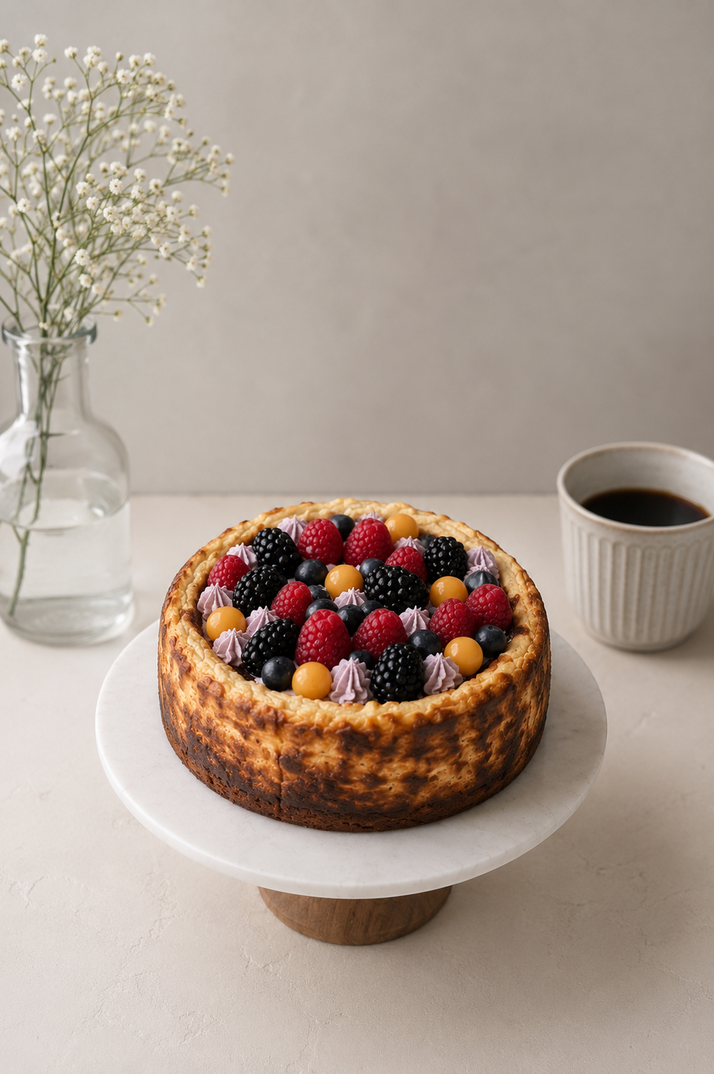6" Burnt Cheesecake with Berries Topping and Almond Crust
